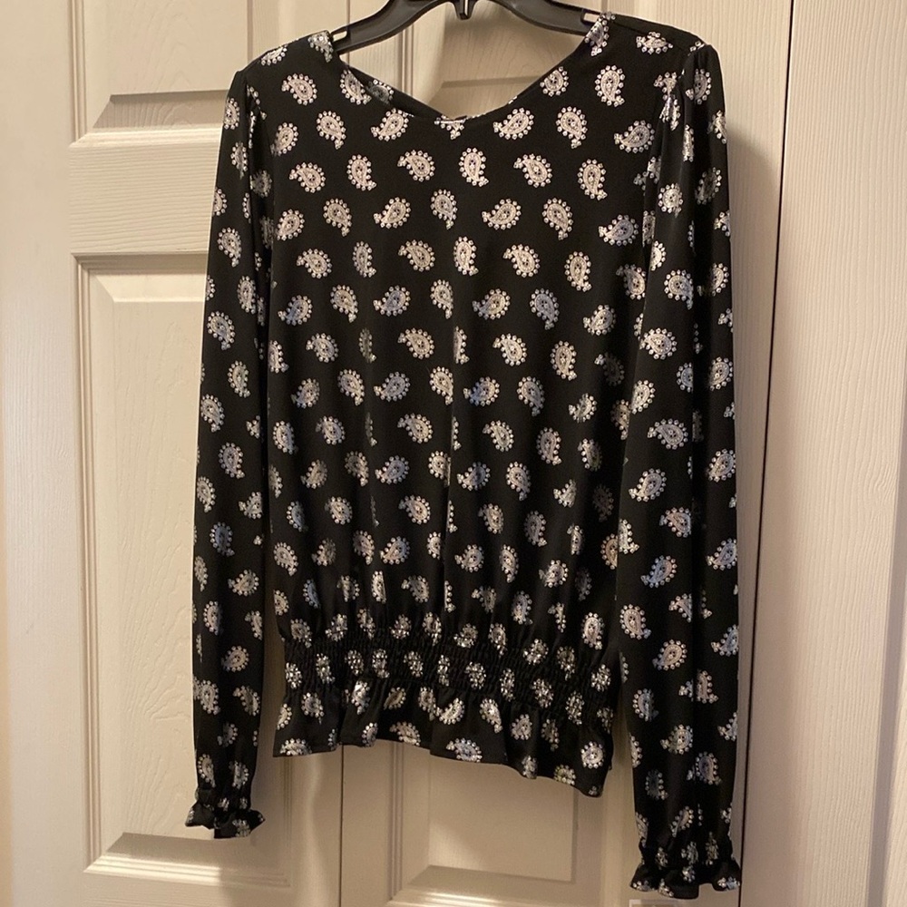 Michael Kors Black Blouse with Silver Patterns